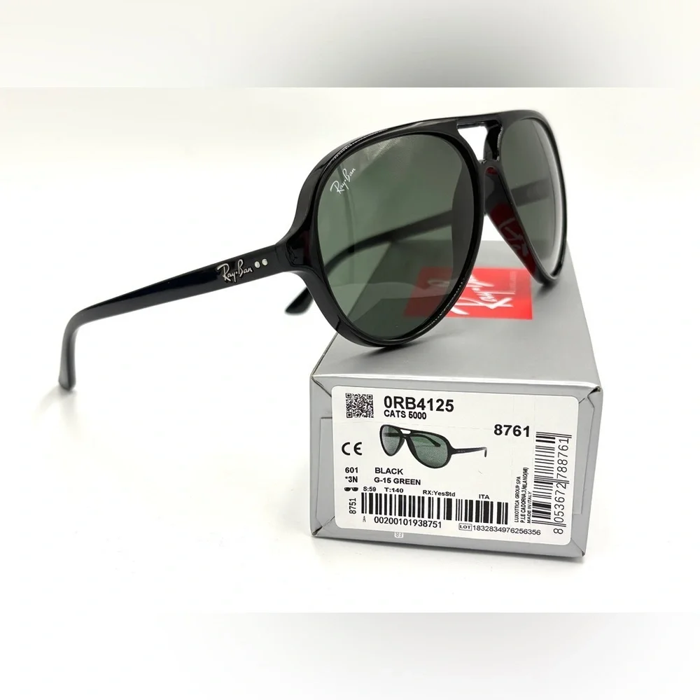 Ray-Ban Black RB4125 CatS 5000 Black Plastic Aviator Sunglasses with Case & box